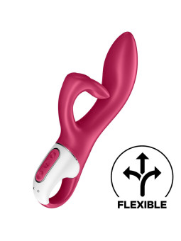 Vibrador conejito Satisfyer Embrace Me en rojo, con brazo clitoriano y sello de cuerpo flexible