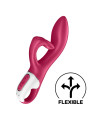 Vibrador conejito Satisfyer Embrace Me en rojo, con brazo clitoriano y sello de cuerpo flexible