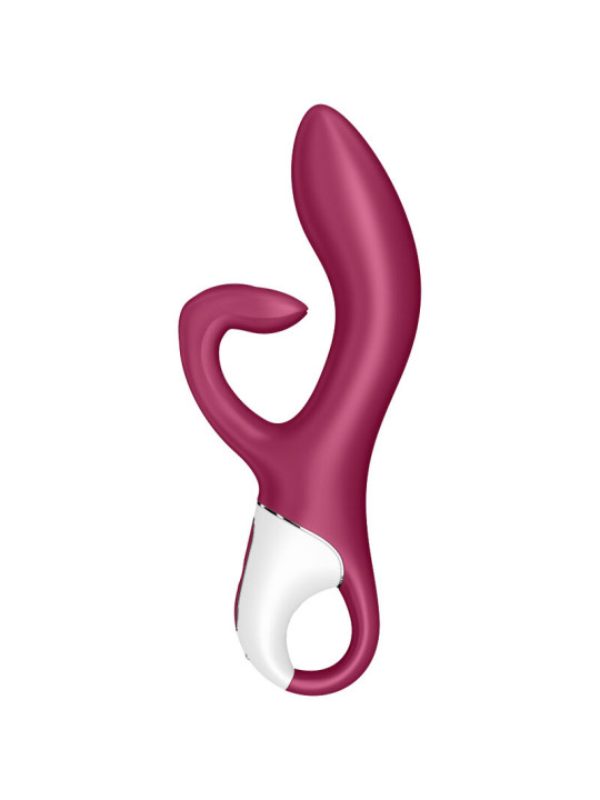 Perfil del Satisfyer Embrace Me: eje curvo de punta estrecha y mango con bucle abierto