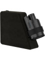 Almohada multifuncional Kiiroo Keon en negro con el masturbador sujeto por la correa de velcro