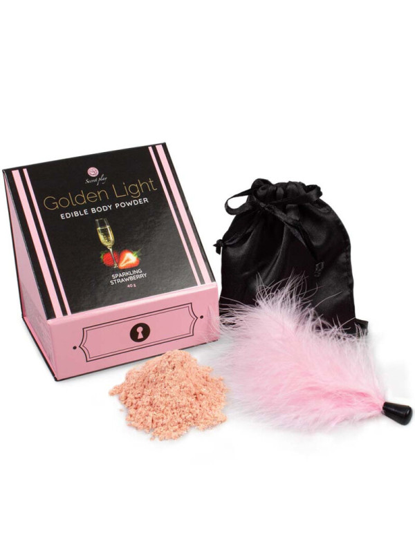 SECRETPLAY - GOLDEN LIGHT KIT POLVOS COMESTIBLES Y PLUMA FRESAS & CAVA