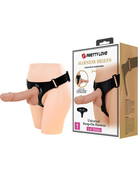 PRETTY LOVE - HARNESS BRIEFS ARNÉS UNIVERSAL CON DILDO JERRY 21.8 CM NATURAL