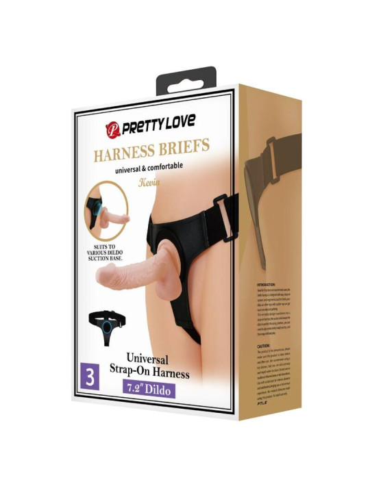 PRETTY LOVE - HARNESS BRIEFS ARNÉS UNIVERSAL CON DILDO KEVIN 19 CM NATURAL