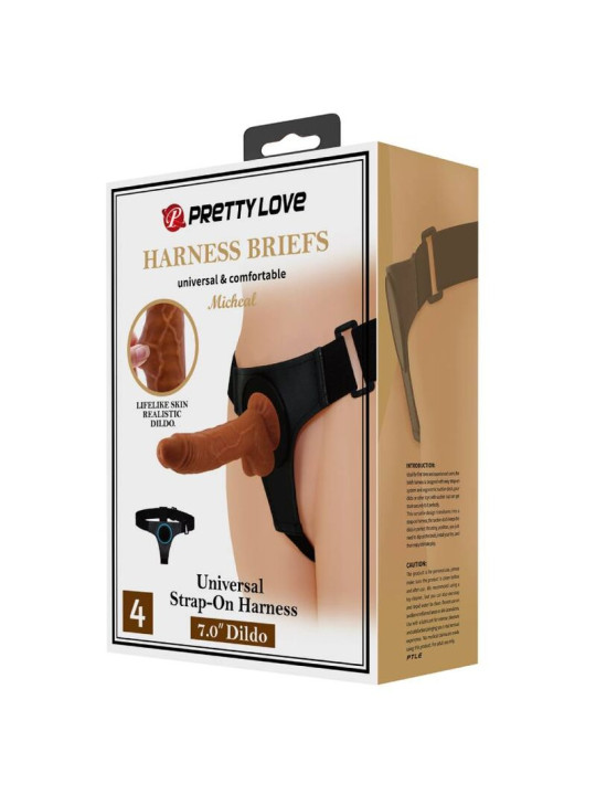PRETTY LOVE - HARNESS BRIEFS ARNÉS UNIVERSAL CON DILDO MICHEAL 20 CM NEGRO