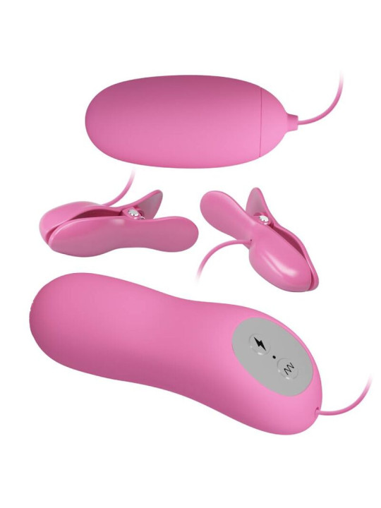PRETTY LOVE - PINZAS CON VIBRACIÓN Y ELETROSHOCK ROSA