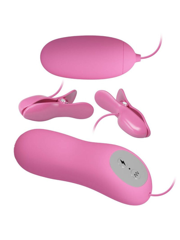PRETTY LOVE - PINZAS CON VIBRACIÓN Y ELETROSHOCK ROSA
