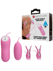 PRETTY LOVE - PINZAS CON VIBRACIÓN Y ELETROSHOCK ROSA