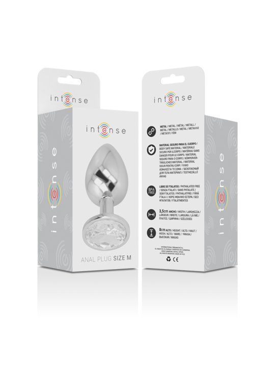 INTENSE - PLUG ANAL METAL ALUMINIO CON CRISTAL PLATA TALLA M