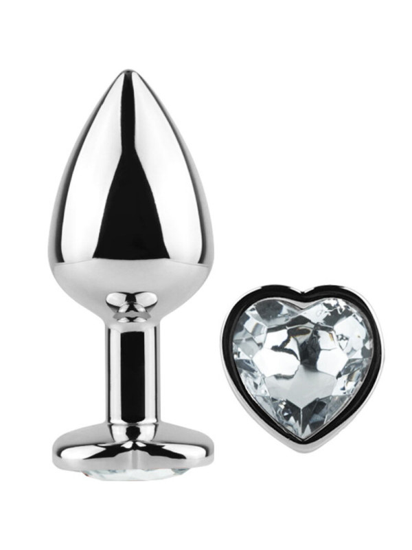 SECRETPLAY - METAL BUTT PLUG CORAZÓN TRANSPARENTE TALLA S 7 CM