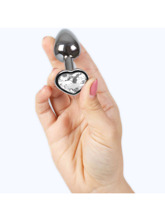 SECRETPLAY - METAL BUTT PLUG CORAZÓN TRANSPARENTE TALLA S 7 CM