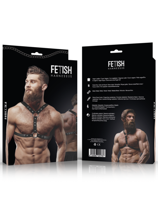 FETISH SUBMISSIVE ATTITUDE - ARNÉS ECOPIEL PECHO CON DOBLE SUJECIÓN Y TACHUELAS HOMBRE