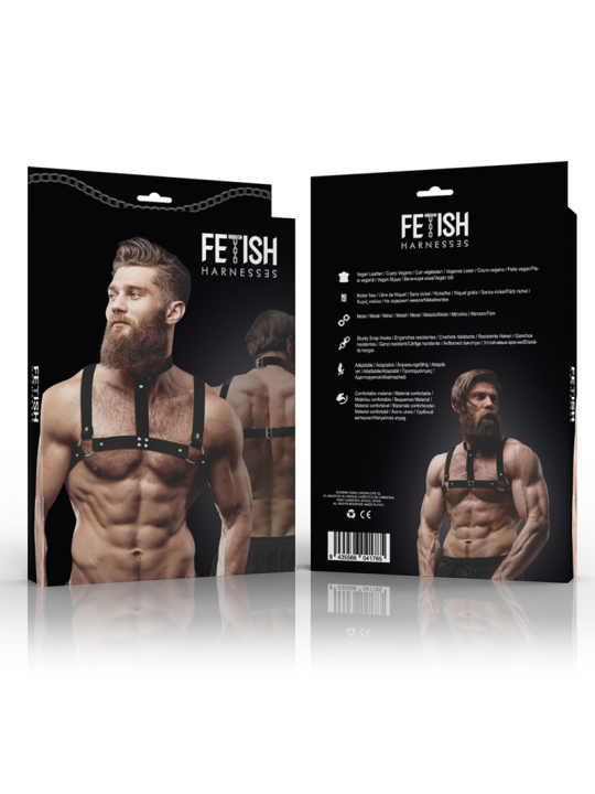 FETISH SUBMISSIVE ATTITUDE - ARNÉS AJUSTABLE ECOPIEL PECHO CON COLLAR HOMBRE