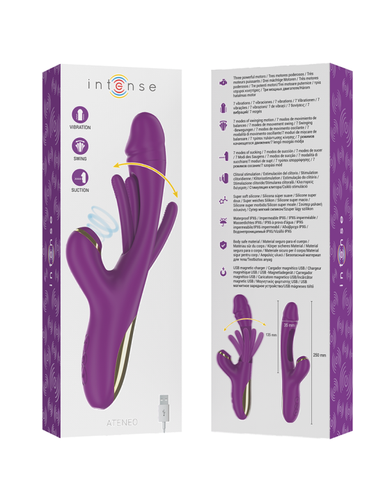 INTENSE - ATENEO VIBRADOR MULTIFUNCIÓN RECARGABLE 7 VIBRACIÓNES CON LENGUA OSCILANTE Y SUCCIONADOR MORADO