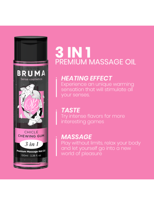 BRUMA - ACEITE DE MASAJE PREMIUM EFECTO CALOR SABOR CHICLE 3 EN 1 - 100 ML