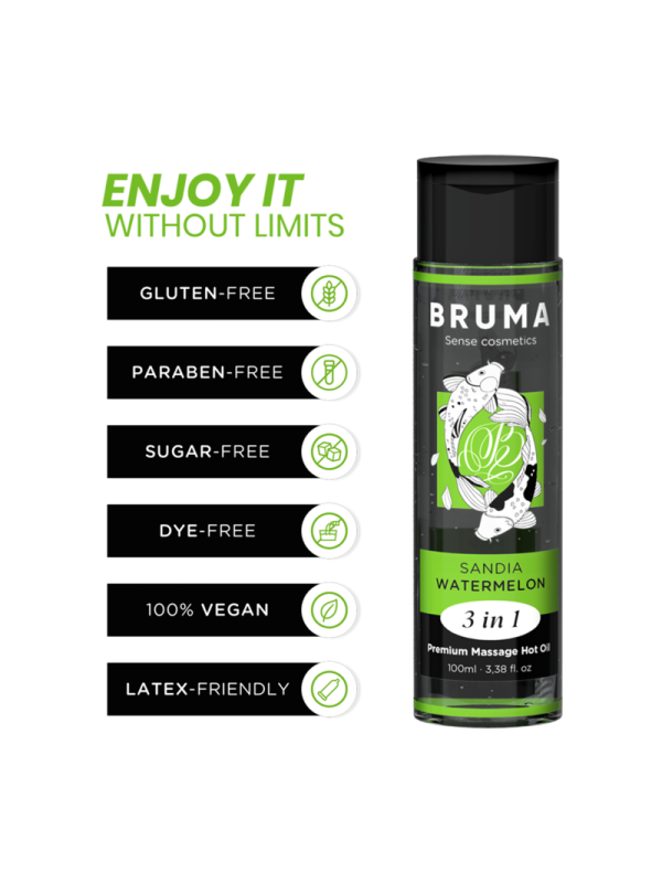 BRUMA - ACEITE DE MASAJE PREMIUM EFECTO CALOR SABOR SANDÍA 3 EN 1 - 100 ML