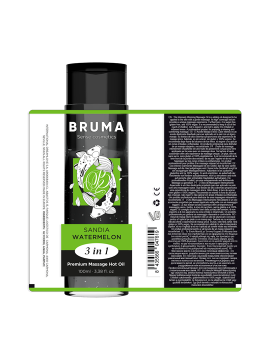 BRUMA - ACEITE DE MASAJE PREMIUM EFECTO CALOR SABOR SANDÍA 3 EN 1 - 100 ML