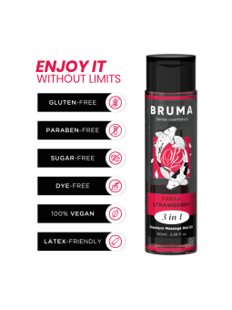 BRUMA - ACEITE DE MASAJE PREMIUM EFECTO CALOR SABOR FRESA 3 EN 1 - 100 ML