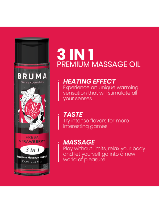 BRUMA - ACEITE DE MASAJE PREMIUM EFECTO CALOR SABOR FRESA 3 EN 1 - 100 ML