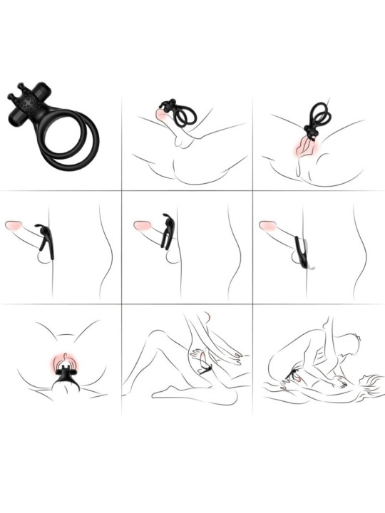 ARMONY - TRAVELER ANILLO DOBLE VIBRADOR PAREJA RABBIT NEGRO