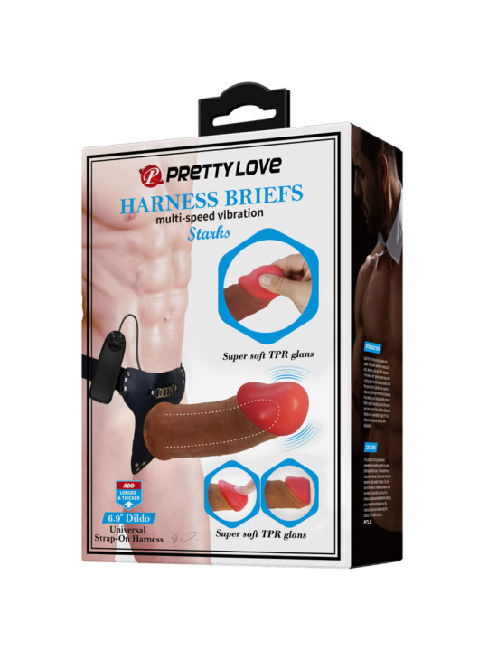 PRETTY LOVE - STARKS HARNESS BRIEFS VIBRACIÓN MULTI-VELOCIDAD DILDO 17,5 CM MULATO
