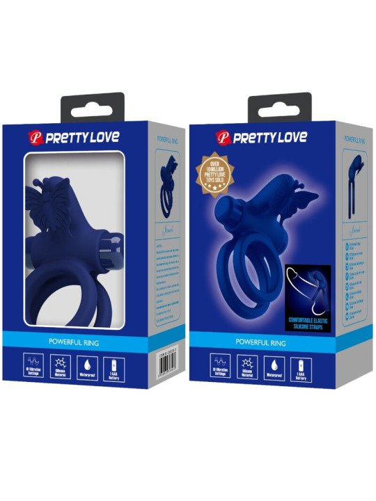 PRETTY LOVE - JAMELE DOBLE ANILLO CON VIBRACIÓN & ESTIMULADOR MARIPOSA AZUL