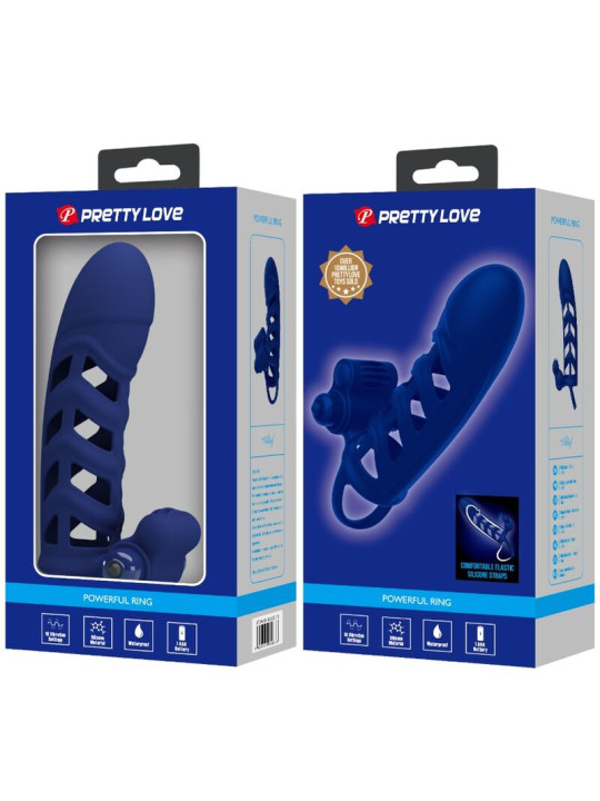 PRETTY LOVE - ALTAF ANILLO VIBRADOR CON FUNDA DE SILICONA AZUL