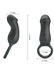 PRETTY LOVE - TRAE ANILLO VIBRADOR CON ESTIMULADOR NEGRO
