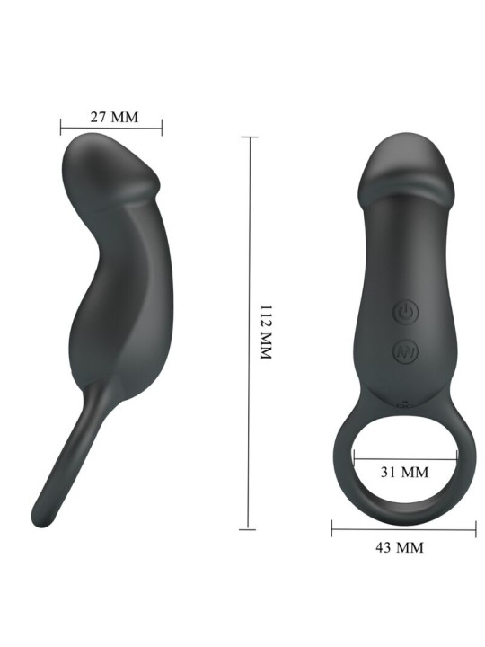 PRETTY LOVE - TRAE ANILLO VIBRADOR CON ESTIMULADOR NEGRO