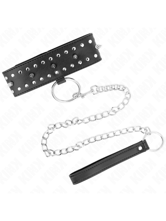 KINK - COLLAR CON CORREA 65 CM CON TACHUELAS PLATEADAS MODELO 1 AJUSTABLE 36-43 CM X 5 CM