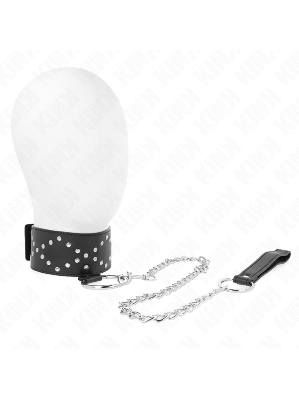KINK - COLLAR CON CORREA 65 CM CON TACHUELAS PLATEADAS MODELO 3 AJUSTABLE 36-43 CM X 5 CM