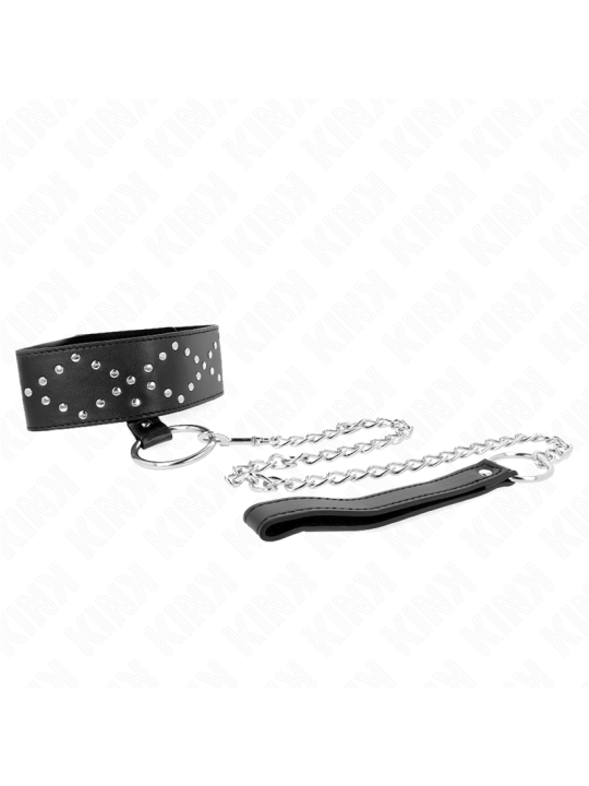 KINK - COLLAR CON CORREA 65 CM CON TACHUELAS PLATEADAS MODELO 3 AJUSTABLE 36-43 CM X 5 CM