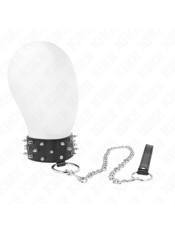 KINK - COLLAR CON CORREA 65 CM CON TACHUELAS PLATEADAS MODELO 5 AJUSTABLE 36-43 CM X 5 CM
