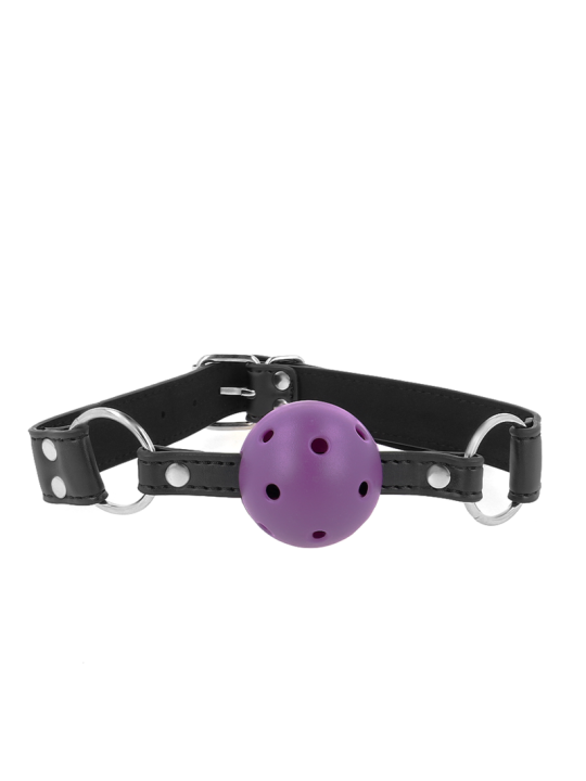 KINK - MORDAZA DE BOLA 4 CM TRANSPIRABLE CON DOBLE REMACHE MORADO 62 x 2.5 CM AJUSTABLE 42-58 CM