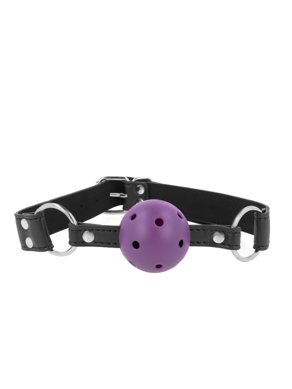 KINK - MORDAZA DE BOLA 4 CM TRANSPIRABLE CON DOBLE REMACHE MORADO 62 x 2.5 CM AJUSTABLE 42-58 CM