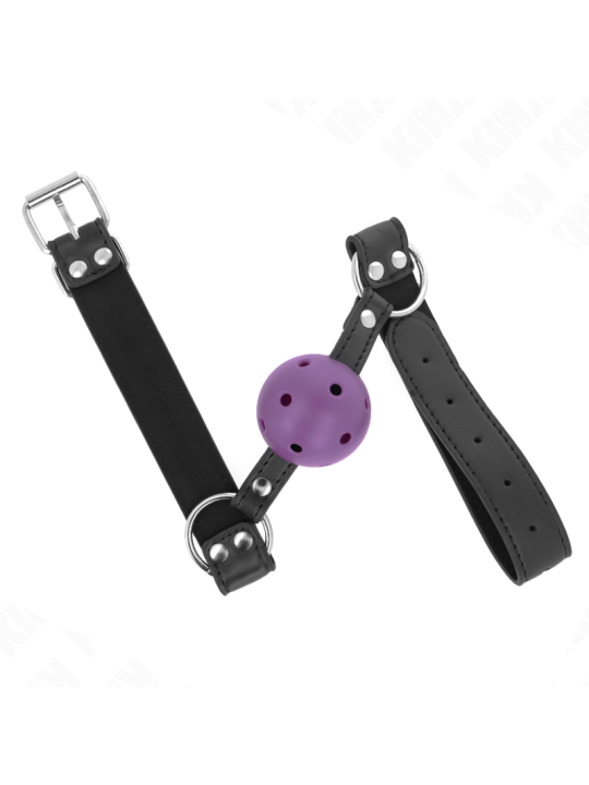 KINK - MORDAZA DE BOLA 4 CM TRANSPIRABLE CON DOBLE REMACHE MORADO 62 x 2.5 CM AJUSTABLE 42-58 CM