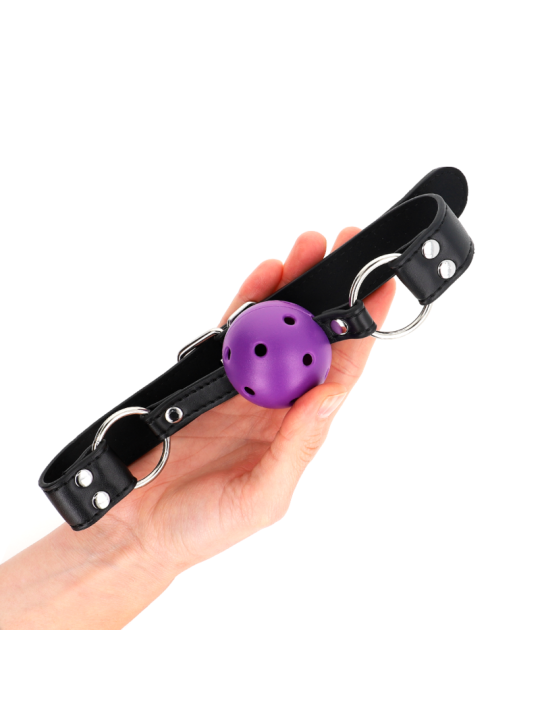 KINK - MORDAZA DE BOLA 4 CM TRANSPIRABLE CON DOBLE REMACHE MORADO 62 x 2.5 CM AJUSTABLE 42-58 CM