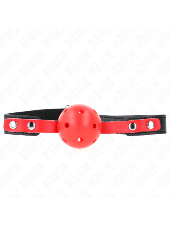 KINK - MORDAZA DE BOLA 4 CM DURA HUECA ROJO CORREA NEGRA 60 x 2 CM AJUSTABLE 37-52 CM
