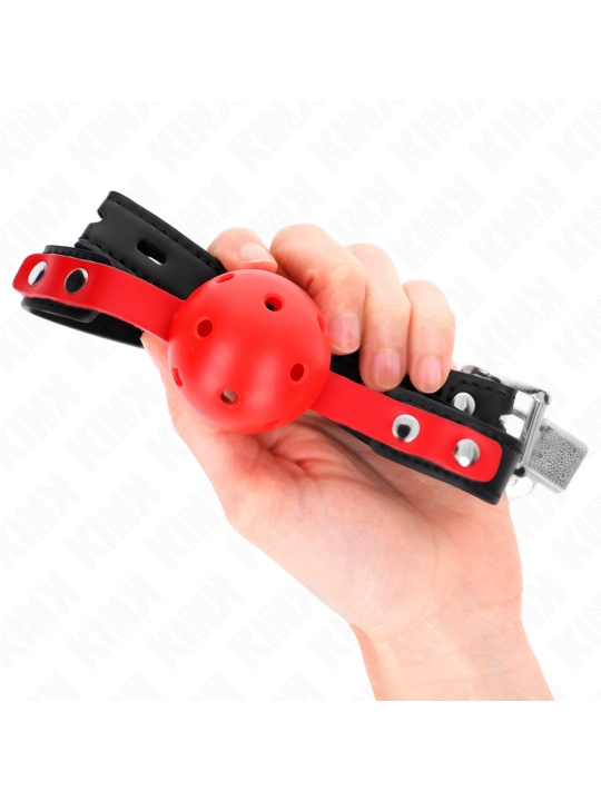 KINK - MORDAZA DE BOLA 4 CM DURA HUECA ROJO CORREA NEGRA 60 x 2 CM AJUSTABLE 37-52 CM