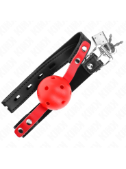 KINK - MORDAZA DE BOLA 4 CM DURA HUECA ROJO CORREA NEGRA 60 x 2 CM AJUSTABLE 37-52 CM