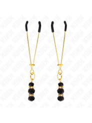 KINK - PINZAS PARA PEZONES DORADA FINA CON TRIPLE BOLA DE VIDRIO NEGRO 7 CM