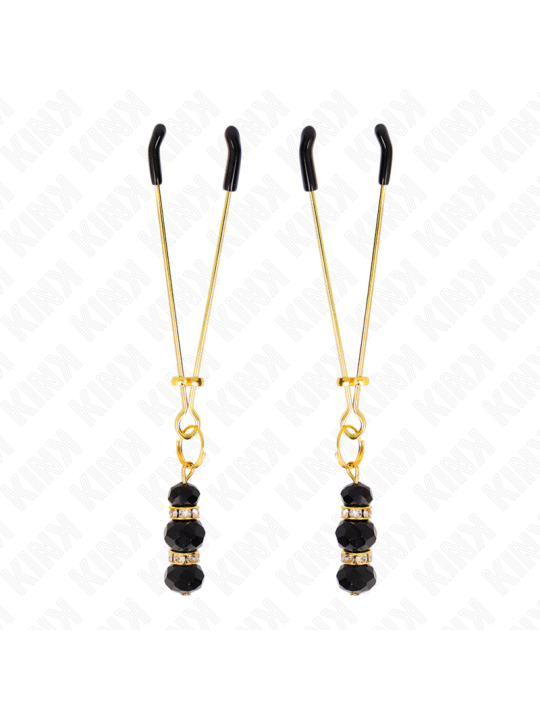 KINK - PINZAS PARA PEZONES DORADA FINA CON TRIPLE BOLA DE VIDRIO NEGRO 7 CM