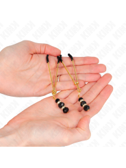 KINK - PINZAS PARA PEZONES DORADA FINA CON TRIPLE BOLA DE VIDRIO NEGRO 7 CM