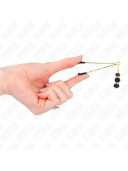 KINK - PINZAS PARA PEZONES DORADA FINA CON TRIPLE BOLA DE VIDRIO NEGRO 7 CM