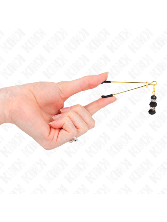 KINK - PINZAS PARA PEZONES DORADA FINA CON TRIPLE BOLA DE VIDRIO NEGRO 7 CM
