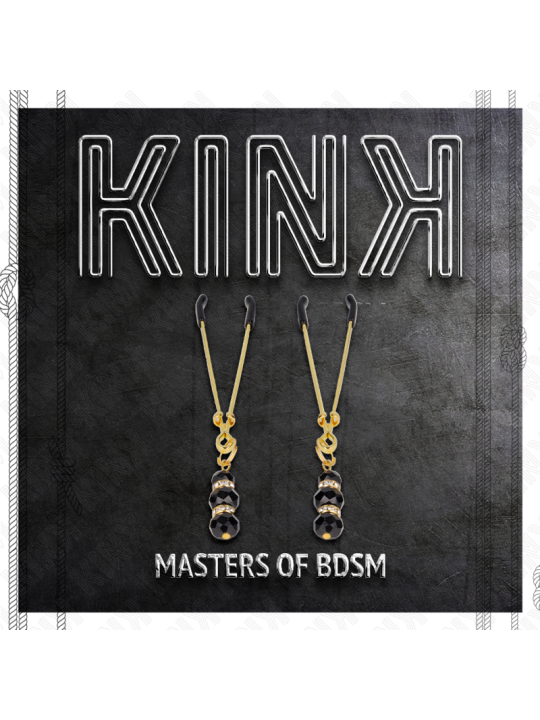 KINK - PINZAS PARA PEZONES DORADA FINA CON TRIPLE BOLA DE VIDRIO NEGRO 7 CM