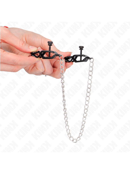 KINK - PINZAS PARA PEZONES PLANAS NEGRO CON CADENA PLATEADO 30 CM
