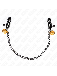 KINK - PINZAS PARA PEZONES PLANAS NEGRO CON CASCABEL Y CADENA PLATEADO 30 CM