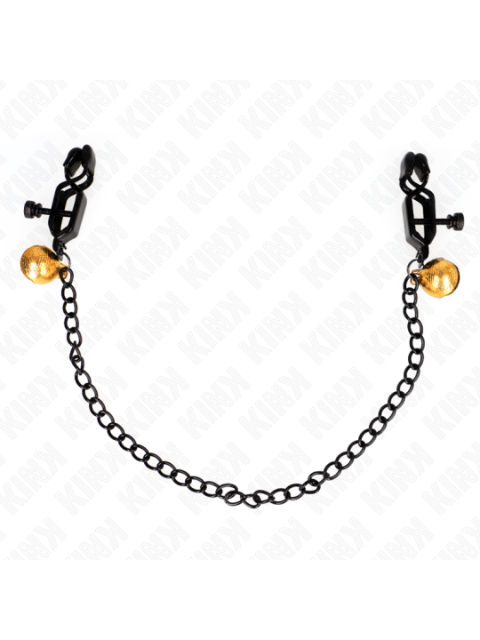 KINK - PINZAS PARA PEZONES PLANAS NEGRO CON CASCABEL Y CADENA PLATEADO 30 CM