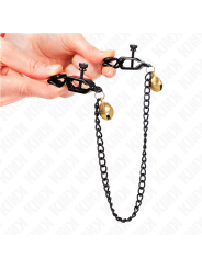 KINK - PINZAS PARA PEZONES PLANAS NEGRO CON CASCABEL Y CADENA PLATEADO 30 CM