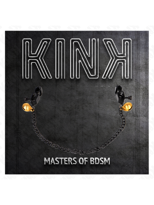 KINK - PINZAS PARA PEZONES PLANAS NEGRO CON CASCABEL Y CADENA PLATEADO 30 CM